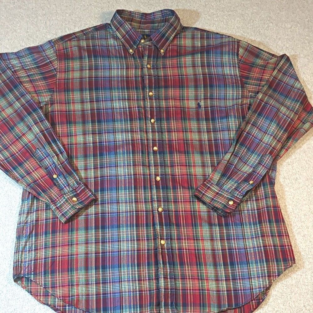 Ralph Lauren Men's Big & Tall XLT Plaid Button-Down Long Sleeve Woven Cotton